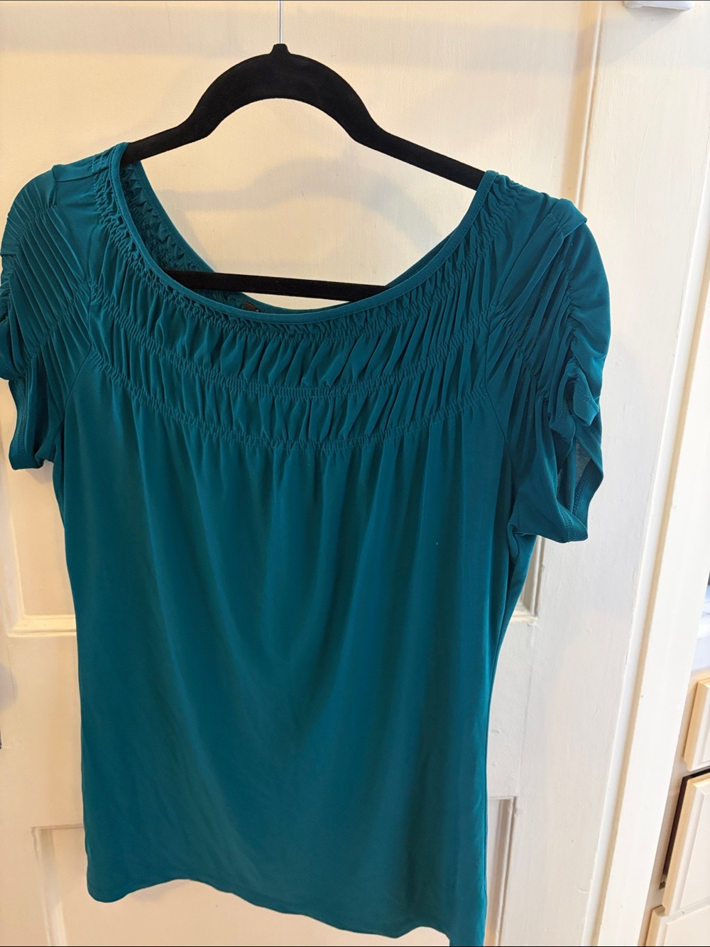 The Limited Teal Short-Sleeve Smocked Neck Top